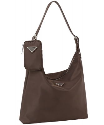 Nylon Triangle Plaque 2-in-1 Shoulder Bag MEV-0013-M STONE